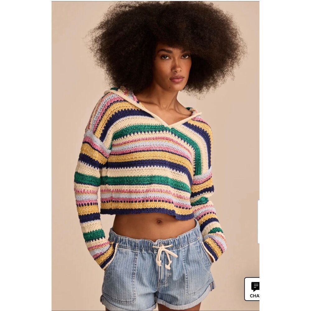 Lucky Brand Crochet Trim Cropped Baja Hoodie sz L EUC